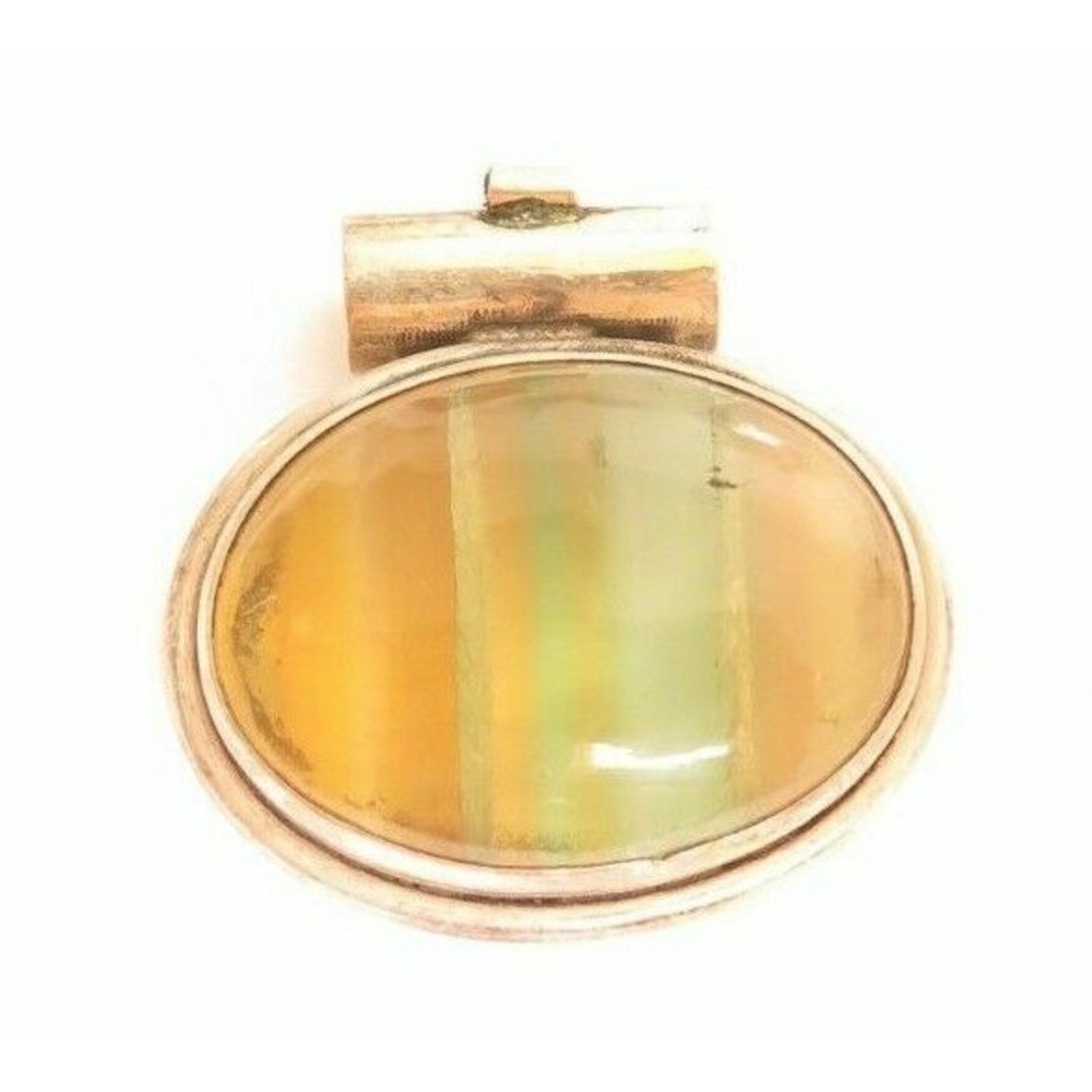 Vintage Banded Agate or Glass Large Sterling Silver Necklace Pendant 22.6g